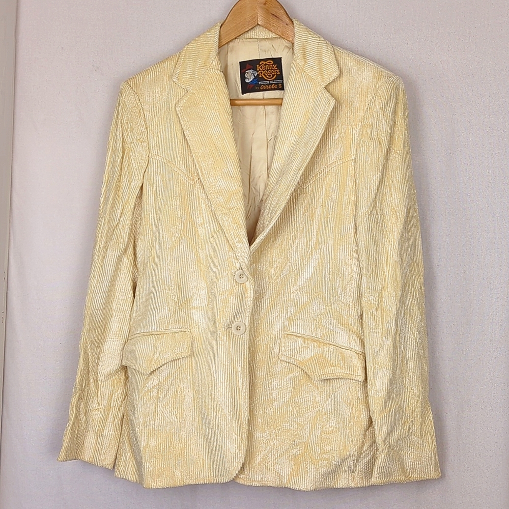 KENNY ROGERS Women's Vintage Pale Yellow Textured Western Blazer